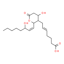 ChemSpider 2D Image | (5E)-7-{4-Hydroxy-2-[(1Z)-3-hydroxy-1-octen-1-yl]-6-oxotetrahydro-2H-pyran-3-yl}-5-heptenoic acid (non-preferred name) | C20H32O6