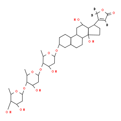 ChemSpider 2D Image | (3alpha,5beta,8alpha,12alpha)-3-{[2,6-Dideoxy-alpha-D-ribo-hexopyranosyl-(1->4)-2,6-dideoxy-beta-D-ribo-hexopyranosyl-(1->4)-2,6-dideoxy-beta-D-ribo-hexopyranosyl]oxy}-12,14-dihydroxy(21,21,22-~2~H_3_
)card-20(22)-enolide | C41H61D3O14