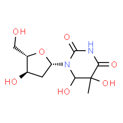 ChemSpider 2D Image | 1-(2-Deoxy-beta-L-erythro-pentofuranosyl)-5,6-dihydroxy-5-methyldihydro-2,4(1H,3H)-pyrimidinedione | C10H16N2O7