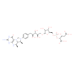 ChemSpider 2D Image | 1-Deoxy-5-O-(5-O-{[(1R)-1,3-dicarboxypropoxy](hydroxy)phosphoryl}-alpha-D-ribofuranosyl)-1-{4-[(6R,6aS,7S)-3-imino-6,7-dimethyl-1-oxo-1,2,3,4,5,6,6a,7-octahydroimidazo[1,5-f]pteridin-8(9H)-yl]phenyl}-
D-ribitol | C31H45N6O16P