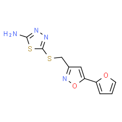 ChemSpider 2D Image | 5-({[5-(2-Furyl)-1,2-oxazol-3-yl]methyl}sulfanyl)-1,3,4-thiadiazol-2-amine | C10H8N4O2S2