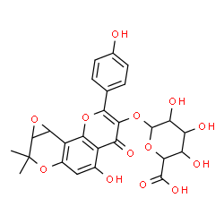 ChemSpider 2D Image | 5-Hydroxy-8-(4-hydroxyphenyl)-2,2-dimethyl-6-oxo-1a,9c-dihydro-2H,6H-oxireno[c]pyrano[2,3-f]chromen-7-yl hexopyranosiduronic acid | C26H24O13