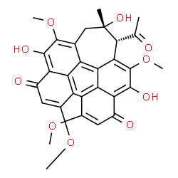 ChemSpider 2D Image | (1R,2S)-1-Acetyl-2,5,12-trihydroxy-4,8,9,13-tetramethoxy-2-methyl-2,3-dihydro-1H-cyclohepta[ghi]perylene-6,11-dione | C30H26O10