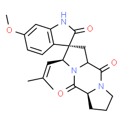 ChemSpider 2D Image | (2R,3S,5aS)-6'-Methoxy-3-(2-methyl-1-propen-1-yl)-5a,6,7,8-tetrahydro-1H,5H-spiro[dipyrrolo[1,2-a:1',2'-d]pyrazine-2,3'-indole]-2',5,10(1'H,10aH)-trione | C22H25N3O4