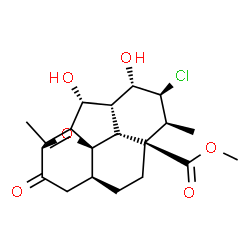 ChemSpider 2D Image | Methyl (1R,3S,6S,9S,10S,11S,12S,13R,14R,16R)-11-chloro-12,14-dihydroxy-10,17-dimethyl-4-oxo-2-oxapentacyclo[7.6.1.1~3,15~.0~1,6~.0~13,16~]heptadec-15(17)-ene-9-carboxylate | C20H25ClO6