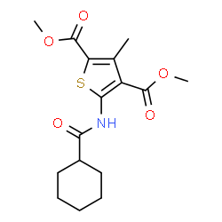 ChemSpider 2D Image | Dimethyl 5-[(cyclohexylcarbonyl)amino]-3-methyl-2,4-thiophenedicarboxylate | C16H21NO5S