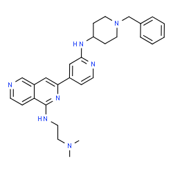 ChemSpider 2D Image | N'-(3-{2-[(1-Benzyl-4-piperidinyl)amino]-4-pyridinyl}-2,6-naphthyridin-1-yl)-N,N-dimethyl-1,2-ethanediamine | C29H35N7