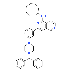 ChemSpider 2D Image | N-Cyclooctyl-3-{2-[4-(diphenylmethyl)-1-piperazinyl]-4-pyridinyl}-2,6-naphthyridin-1-amine | C38H42N6