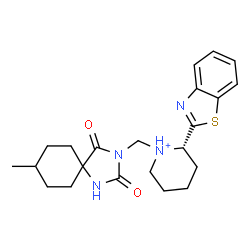 ChemSpider 2D Image | (2S)-2-(1,3-Benzothiazol-2-yl)-1-[(8-methyl-2,4-dioxo-1,3-diazaspiro[4.5]dec-3-yl)methyl]piperidinium | C22H29N4O2S