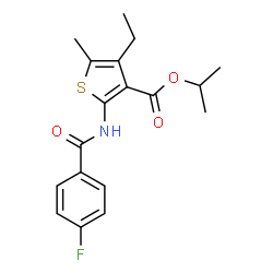 ChemSpider 2D Image | Isopropyl 4-ethyl-2-[(4-fluorobenzoyl)amino]-5-methyl-3-thiophenecarboxylate | C18H20FNO3S