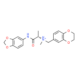 ChemSpider 2D Image | (2S)-1-(1,3-Benzodioxol-5-ylamino)-N-(2,3-dihydro-1,4-benzodioxin-6-ylmethyl)-N-methyl-1-oxo-2-propanaminium | C20H23N2O5