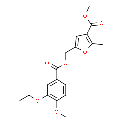 ChemSpider 2D Image | Methyl 5-{[(3-ethoxy-4-methoxybenzoyl)oxy]methyl}-2-methyl-3-furoate | C18H20O7