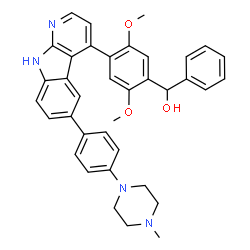 ChemSpider 2D Image | (2,5-Dimethoxy-4-{6-[4-(4-methyl-1-piperazinyl)phenyl]-9H-pyrido[2,3-b]indol-4-yl}phenyl)(phenyl)methanol | C37H36N4O3