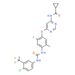 ChemSpider 2D Image | N-{6-[4-({[4-Chloro-3-(1,1-difluoroethyl)phenyl]carbamoyl}amino)-2-fluoro-5-methylphenoxy]-4-pyrimidinyl}cyclopropanecarboxamide | C24H21ClF3N5O3