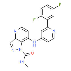 ChemSpider 2D Image | 7-{[2-(2,5-Difluorophenyl)-4-pyridinyl]amino}-N-methyl-1H-pyrazolo[4,3-b]pyridine-1-carboxamide | C19H14F2N6O
