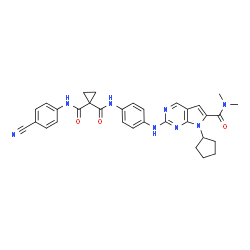 ChemSpider 2D Image | N-(4-Cyanophenyl)-N'-(4-{[7-cyclopentyl-6-(dimethylcarbamoyl)-7H-pyrrolo[2,3-d]pyrimidin-2-yl]amino}phenyl)-1,1-cyclopropanedicarboxamide | C32H32N8O3