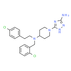 ChemSpider 2D Image | 1-(3-Amino-1H-1,2,4-triazol-5-yl)-N-(2-chlorobenzyl)-N-[2-(4-chlorophenyl)ethyl]-4-piperidinamine | C22H26Cl2N6