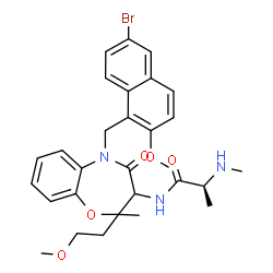 ChemSpider 2D Image | N-{5-[(6-Bromo-2-methoxy-1-naphthyl)methyl]-2-(2-methoxyethyl)-2-methyl-4-oxo-2,3,4,5-tetrahydro-1,5-benzoxazepin-3-yl}-N~2~-methyl-L-alaninamide | C29H34BrN3O5