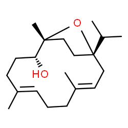 ChemSpider 2D Image | (1R,2R,5E,9E,12S)-12-Isopropyl-1,5,9-trimethyl-15-oxabicyclo[10.2.1]pentadeca-5,9-dien-2-ol | C20H34O2