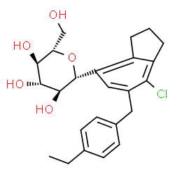 ChemSpider 2D Image | (1R)-1,5-Anhydro-1-[7-chloro-6-(4-ethylbenzyl)-2,3-dihydro-1H-inden-4-yl]-L-glucitol | C24H29ClO5