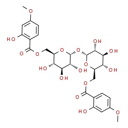 ChemSpider 2D Image | 6-O-(2-Hydroxy-4-methoxybenzoyl)-alpha-D-glucopyranosyl 6-O-(2-hydroxy-4-methoxybenzoyl)-alpha-D-glucopyranoside | C28H34O17