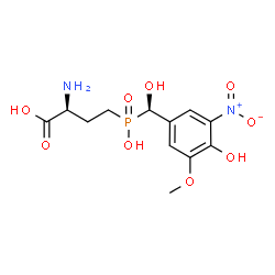 ChemSpider 2D Image | (2S)-2-Amino-4-{hydroxy[(R)-hydroxy(4-hydroxy-3-methoxy-5-nitrophenyl)methyl]phosphoryl}butanoic acid | C12H17N2O9P