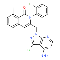 ChemSpider 2D Image | 3-[(4-Amino-3-chloro-1H-pyrazolo[3,4-d]pyrimidin-1-yl)methyl]-2-(2-fluorophenyl)-8-methyl-1(2H)-isoquinolinone | C22H16ClFN6O