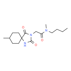 ChemSpider 2D Image | N-Butyl-N-methyl-2-(8-methyl-2,4-dioxo-1,3-diazaspiro[4.5]dec-3-yl)acetamide | C16H27N3O3