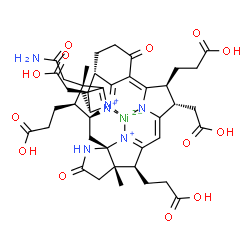 ChemSpider 2D Image | {3,3',3''-[(1S,3S,4S,5S,8R,11S,17S,18S,22S,23R,29S)-5-(2-Amino-2-oxoethyl)-18,29-bis(carboxymethyl)-5,23-dimethyl-14,25-dioxo-9,26,27,28,30-pentaazaheptacyclo[19.5.1.1~3,6~.1~8,11~.1~16,19~.0~1,23~.0~
10,15~]triaconta-6(30),9,15,19,21(27)-pentaene-4,17,22-triyl-kappa~4~N~9~,N~27~,N~28~,N~30~]tripropanoato}nickel(1+) | C42H51N6NiO13