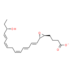ChemSpider 2D Image | 4-{(2S,3S)-3-[(1E,3E,5Z,8Z,10E,12S)-12-Hydroxy-1,3,5,8,10-tetradecapentaen-1-yl]-2-oxiranyl}butanoate | C20H27O4
