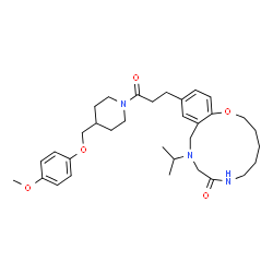 ChemSpider 2D Image | 10-Isopropyl-13-(3-{4-[(4-methoxyphenoxy)methyl]-1-piperidinyl}-3-oxopropyl)-2,3,4,5,6,7,10,11-octahydro-1,7,10-benzoxadiazacyclotridecin-8(9H)-one | C33H47N3O5