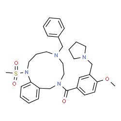 ChemSpider 2D Image | [5-Benzyl-1-(methylsulfonyl)-1,2,3,4,5,6,7,9-octahydro-8H-1,5,8-benzotriazacycloundecin-8-yl][4-methoxy-3-(1-pyrrolidinylmethyl)phenyl]methanone | C33H42N4O4S