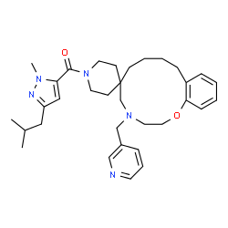 ChemSpider 2D Image | (3-Isobutyl-1-methyl-1H-pyrazol-5-yl)[4-(3-pyridinylmethyl)-2,3,4,5,7,8,9,10-octahydro-1'H-spiro[1,4-benzoxazacyclododecine-6,4'-piperidin]-1'-yl]methanone | C33H45N5O2