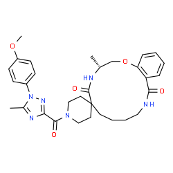 ChemSpider 2D Image | (3R)-1'-{[1-(4-Methoxyphenyl)-5-methyl-1H-1,2,4-triazol-3-yl]carbonyl}-3-methyl-3,4,8,9,10,11-hexahydrospiro[1,4,11-benzoxadiazacyclotetradecine-6,4'-piperidine]-5,12(2H,7H)-dione | C31H38N6O5