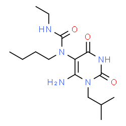 ChemSpider 2D Image | 1-(6-Amino-1-isobutyl-2,4-dioxo-1,2,3,4-tetrahydro-5-pyrimidinyl)-1-butyl-3-ethylurea | C15H27N5O3