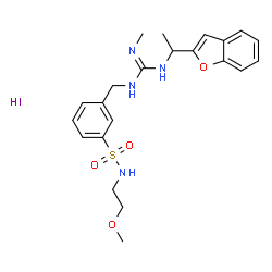 ChemSpider 2D Image | 3-({N'-[1-(1-Benzofuran-2-yl)ethyl]-N''-methylcarbamimidamido}methyl)-N-(2-methoxyethyl)benzenesulfonamide hydroiodide (1:1) | C22H29IN4O4S