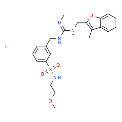ChemSpider 2D Image | N-(2-Methoxyethyl)-3-({N''-methyl-N'-[(3-methyl-1-benzofuran-2-yl)methyl]carbamimidamido}methyl)benzenesulfonamide hydroiodide (1:1) | C22H29IN4O4S
