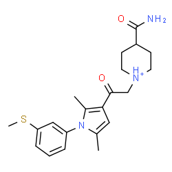 ChemSpider 2D Image | 4-Carbamoyl-1-(2-{2,5-dimethyl-1-[3-(methylsulfanyl)phenyl]-1H-pyrrol-3-yl}-2-oxoethyl)piperidinium | C21H28N3O2S