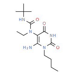 ChemSpider 2D Image | 1-(6-Amino-1-butyl-2,4-dioxo-1,2,3,4-tetrahydro-5-pyrimidinyl)-1-ethyl-3-(2-methyl-2-propanyl)urea | C15H27N5O3