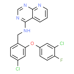 ChemSpider 2D Image | N-[4-Chloro-2-(3-chloro-4-fluorophenoxy)benzyl]pyrido[2,3-d]pyrimidin-4-amine | C20H13Cl2FN4O