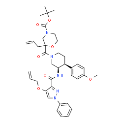 ChemSpider 2D Image | 2-Methyl-2-propanyl 2-allyl-2-{[(3R,4S)-3-({[4-(allyloxy)-1-phenyl-1H-pyrazol-3-yl]carbonyl}amino)-4-(4-methoxyphenyl)-1-piperidinyl]carbonyl}-4-morpholinecarboxylate | C38H47N5O7
