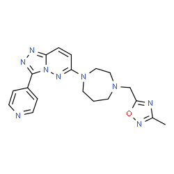 ChemSpider 2D Image | 6-{4-[(3-Methyl-1,2,4-oxadiazol-5-yl)methyl]-1,4-diazepan-1-yl}-3-(4-pyridinyl)[1,2,4]triazolo[4,3-b]pyridazine | C19H21N9O