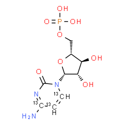 ChemSpider 2D Image | 4-Amino-1-(5-O-phosphono-beta-D-arabinofuranosyl)-2(1H)-(4,5,6-~13~C_3_)pyrimidinone | C613C3H14N3O8P