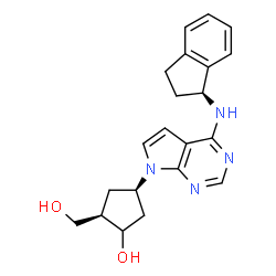 ChemSpider 2D Image | (2R,4R)-4-{4-[(1S)-2,3-Dihydro-1H-inden-1-ylamino]-7H-pyrrolo[2,3-d]pyrimidin-7-yl}-2-(hydroxymethyl)cyclopentanol | C21H24N4O2