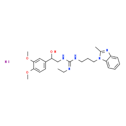 ChemSpider 2D Image | 1-[2-(3,4-Dimethoxyphenyl)-2-hydroxyethyl]-2-ethyl-3-[3-(2-methyl-1H-benzimidazol-1-yl)propyl]guanidine hydroiodide (1:1) | C24H34IN5O3