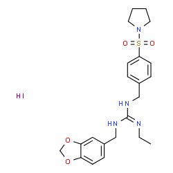 ChemSpider 2D Image | 1-(1,3-Benzodioxol-5-ylmethyl)-2-ethyl-3-[4-(1-pyrrolidinylsulfonyl)benzyl]guanidine hydroiodide (1:1) | C22H29IN4O4S