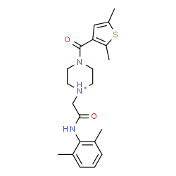 ChemSpider 2D Image | 1-{2-[(2,6-Dimethylphenyl)amino]-2-oxoethyl}-4-[(2,5-dimethyl-3-thienyl)carbonyl]piperazin-1-ium | C21H28N3O2S
