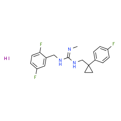 ChemSpider 2D Image | 1-(2,5-Difluorobenzyl)-3-{[1-(4-fluorophenyl)cyclopropyl]methyl}-2-methylguanidine hydroiodide (1:1) | C19H21F3IN3