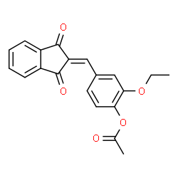 ChemSpider 2D Image | 4-[(1,3-Dioxo-1,3-dihydro-2H-inden-2-ylidene)methyl]-2-ethoxyphenyl acetate | C20H16O5