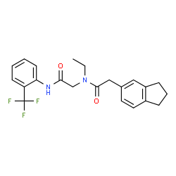 ChemSpider 2D Image | N~2~-(2,3-Dihydro-1H-inden-5-ylacetyl)-N~2~-ethyl-N-[2-(trifluoromethyl)phenyl]glycinamide | C22H23F3N2O2